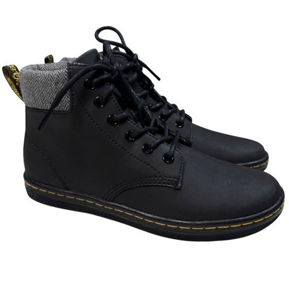 Dr. Martens Maelly Black Leather Herringbone Boots Dark Academia Grunge Size 6